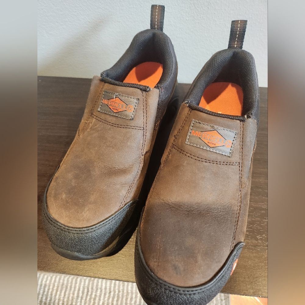 Merrell Brown and Orange Slip-On Loafers Rugged Design